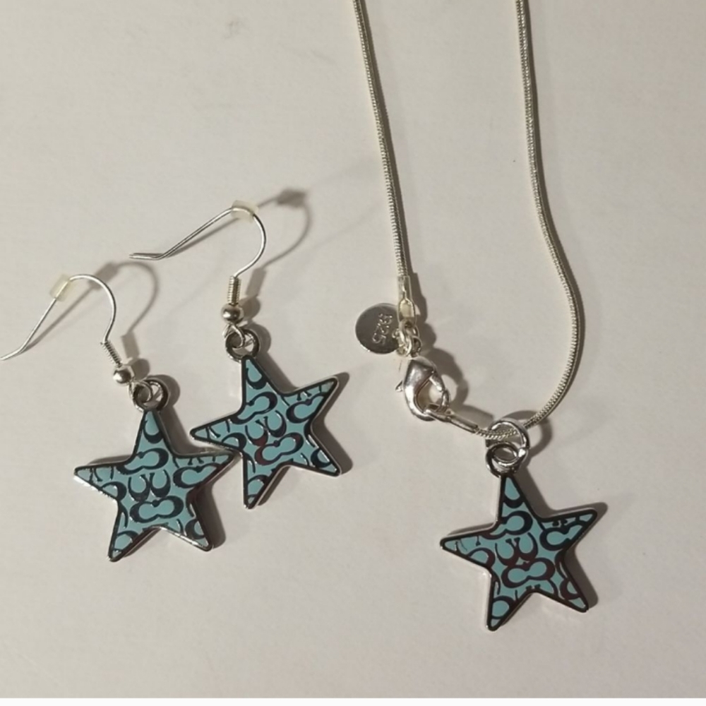 Vintage Coach Star Necklace and Earrings Set 925